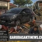 Mobil Toyota Innova yang terlibat kecelakaan maut di depan SDN Sukaratu 5 Pandeglang saat diamankan pihak kepolisian.
